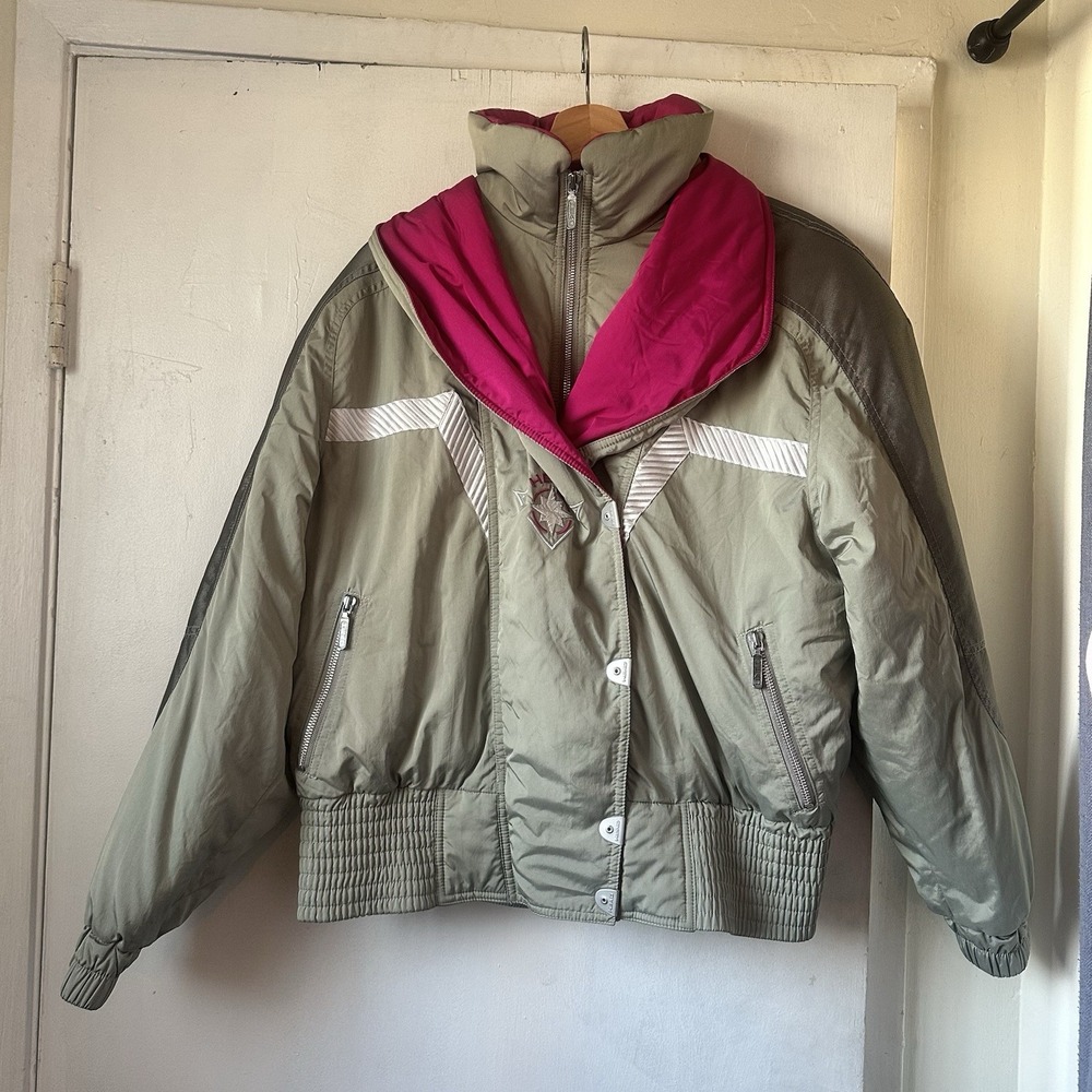 Vintage 80's HEAD Ski-Wear Insulated Ski Jacket Women Sz 14 Gray Green Magenta